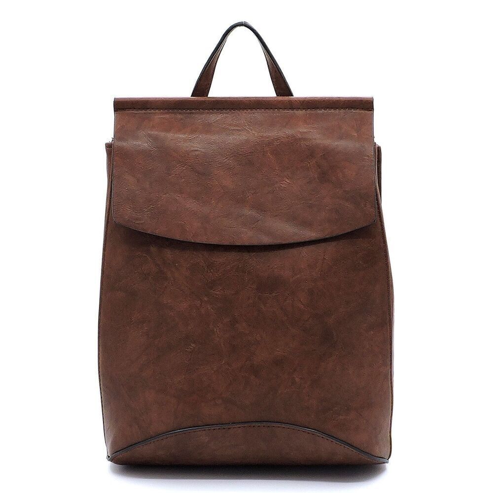 Brown Medium Size Flap Backpack With Zip Top Closure Adjustable Straps